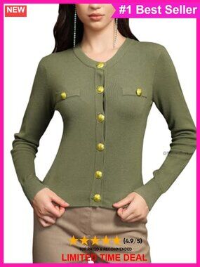 Women's Cropped Cardigan Sweater Button Down Knit Crewneck Slim Fit
